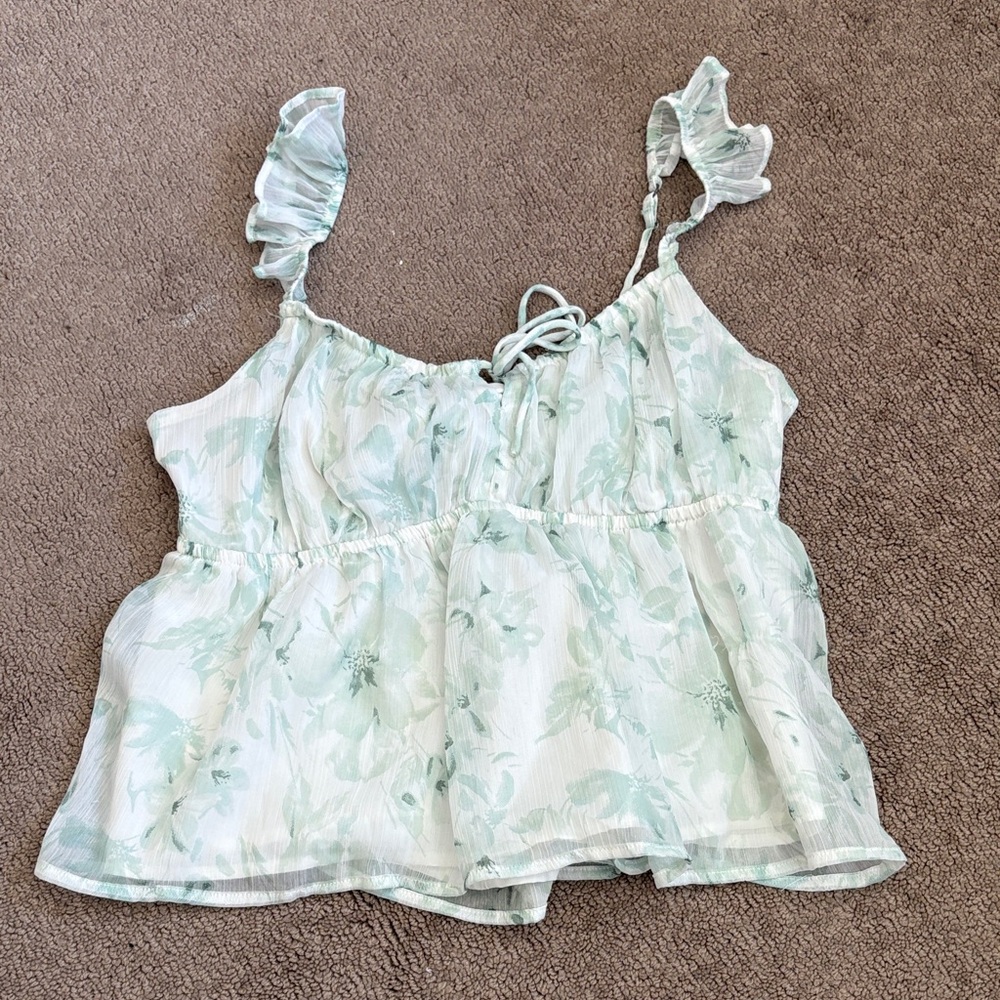 Hollister Mint Green Floral Ruffle-Strap Camisole